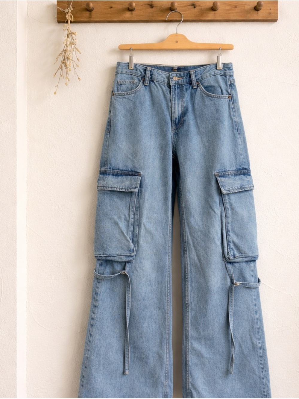 Zara Light Blue Cargo Wide-Leg Jeans